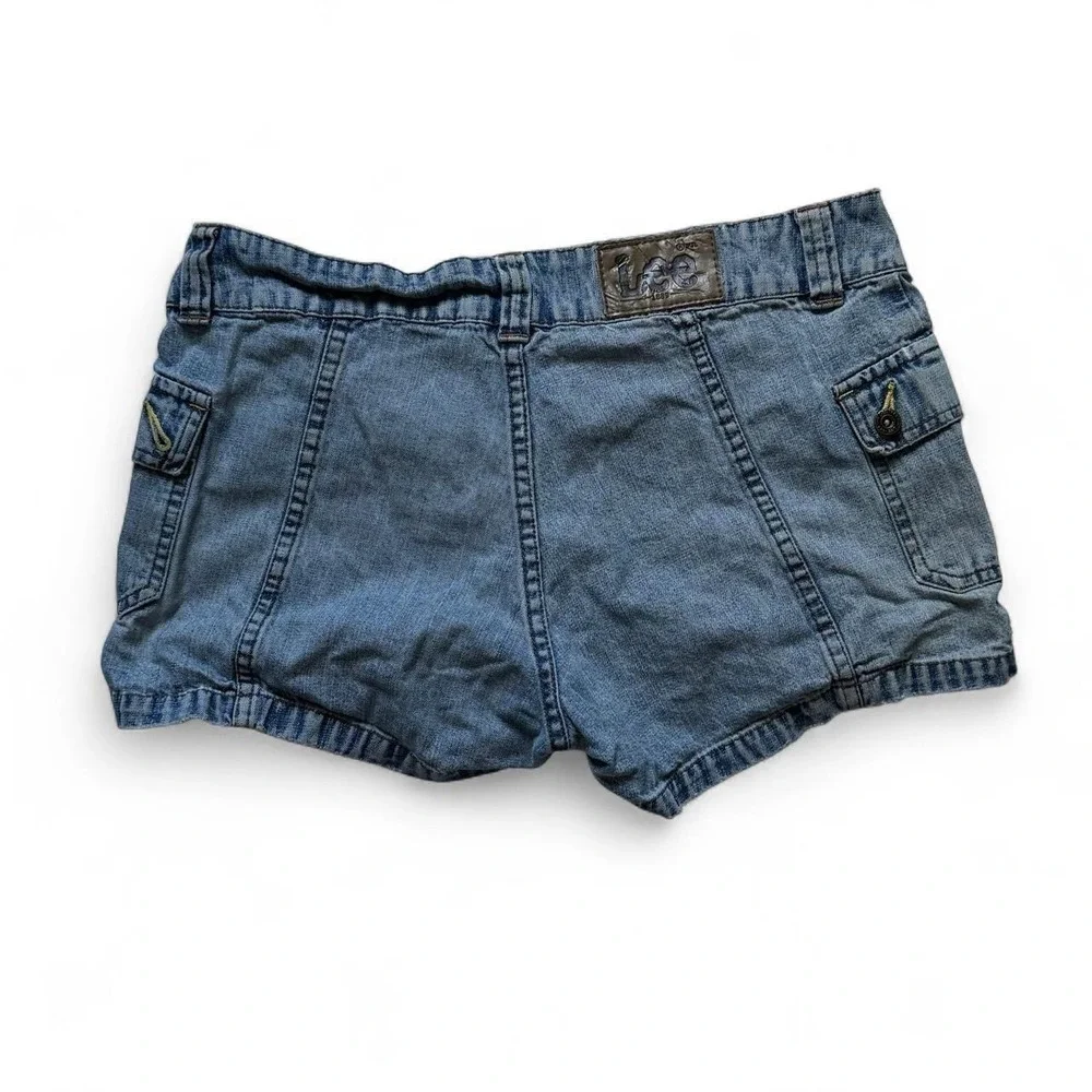 Lee Y2K Denim Shorts Light Wash Low Rise Utility Cargo Cuffed Blue Women 11M